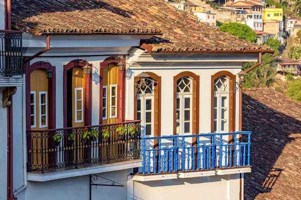 Casas Coloniais Históricas Antigas Cidade Ouro Preto Com Suas Fachadas — Fotografia de Stock