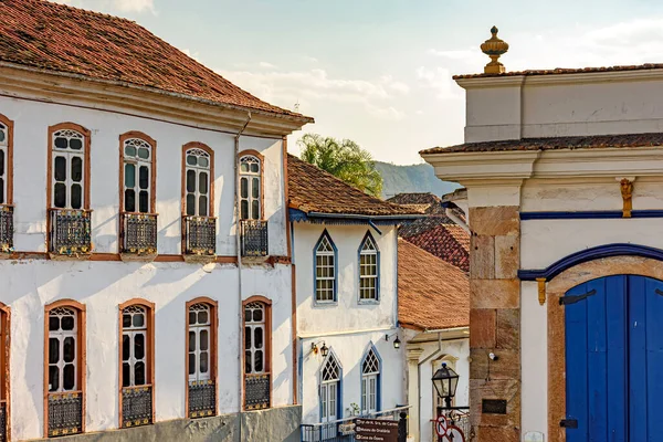 Casas Coloniais Históricas Cidade Ouro Preto Com Suas Fachadas Típicas — Fotografia de Stock