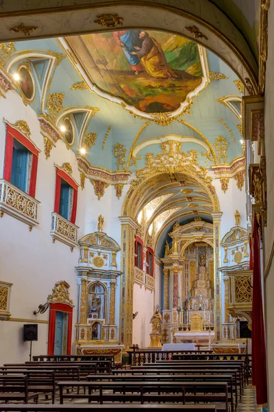 Smukke Historiske Barok Kirke Interiør Dekoreret Med Guld Pelourinho Salvador - Stock-foto