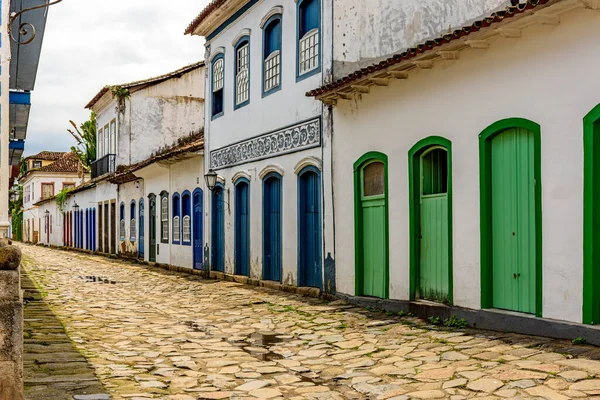 Gevels Van Oude Koloniale Huizen Straten Van Historische Stad Paraty — Stockfoto