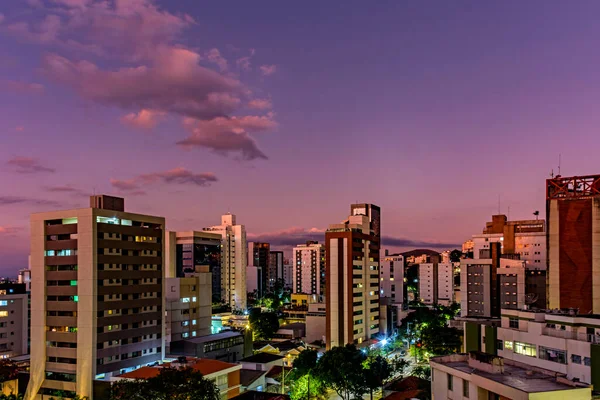 Neighborhood City Belo Horizonte Minas Gerais Its Buildings Lit Sunset — Stock Photo, Image