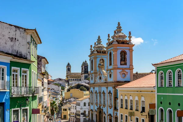 Historic Buildings Baroque Churches Famous Pelourinho Neighborhood Salvador Bahia — Fotografia de Stock