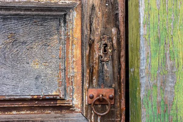 Detail Van Oude Houten Deur Slot Verslechterd Door Tijd Roest — Stockfoto