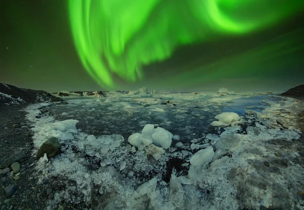 Aurora Rising Beautiful Mountain Iceland — Stock Photo, Image
