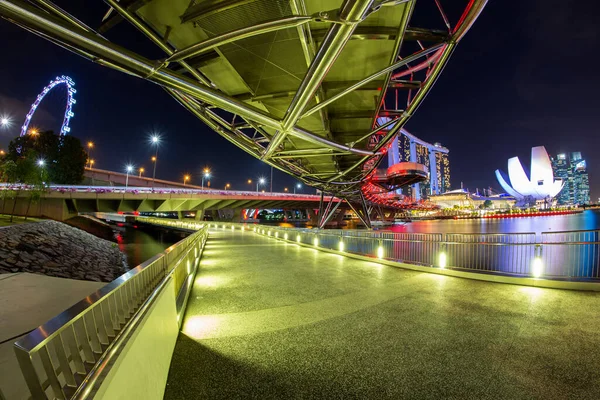 Singapore Juiy 2017 View Singapore Skyline Night Helix Bridge Hotel — Stockfoto