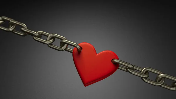 Kalp, zincirin halkası gibidir. Aşk ilişkileri birleştirir. 3d hazırlayıcı — Stok fotoğraf