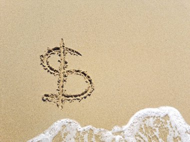 Kumda dolar işareti dalga tarafından sürüklenir. Metin için şablon kopyalama alanı