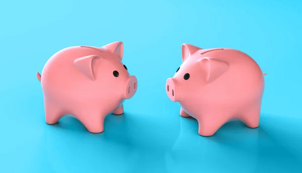 Two piggy banks on a blue background. 3d render — Stock Photo, Image