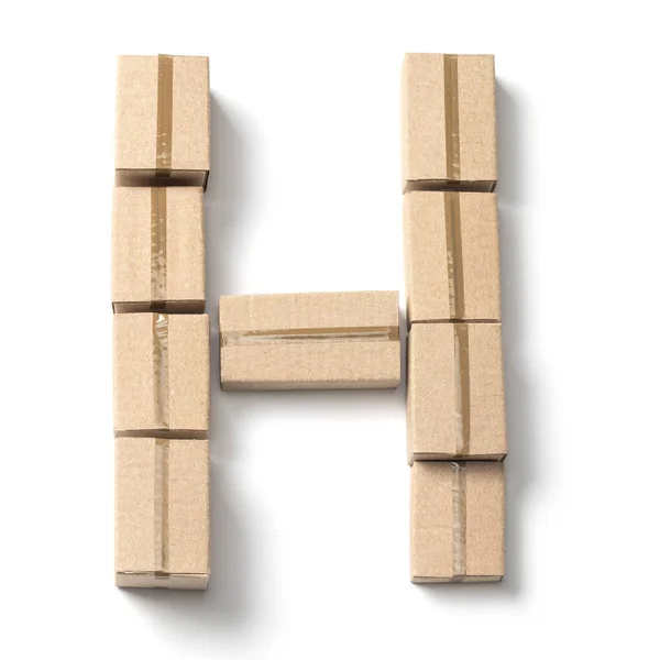 Carta H. Alfabeto de caixas de papelão para entrega isolado em fundo branco — Fotografia de Stock