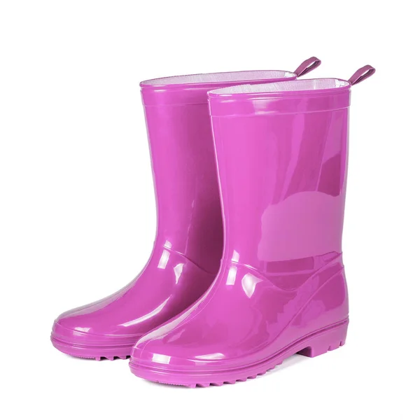 粉红胶靴，白色底隔离 — 图库照片