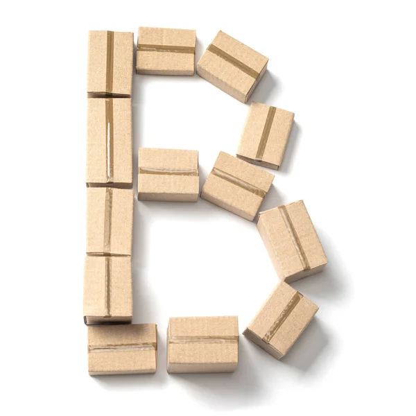 Carta B Alfabeto de caixas de papelão para entrega isoladas em fundo branco — Fotografia de Stock