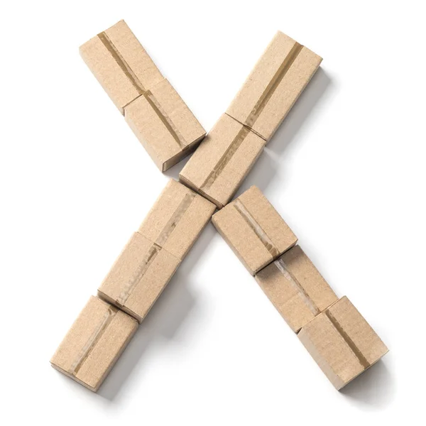 Carta X. Alfabeto de caixas de papelão para entrega isoladas em fundo branco — Fotografia de Stock