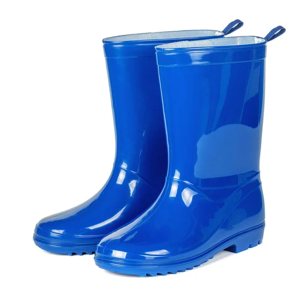 Blue rubber boots side view isolated on white background — Stock Photo, Image