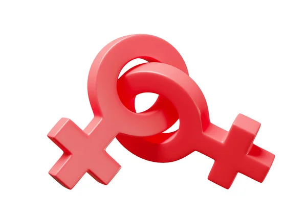女同性恋者的性别符号 夫妻是同性恋的象征 被白色背景隔离 3D渲染 — 图库照片