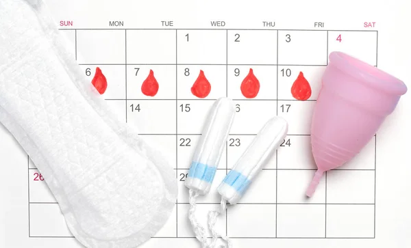 Calendario Menstruación Calendario Con Almohadillas Tampones Copa Menstrual —  Fotos de Stock