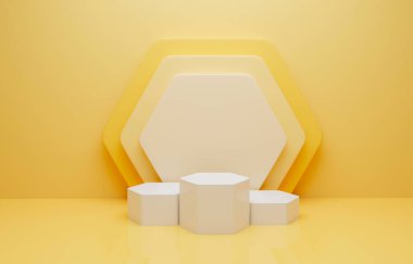 Bal peteği şeklinde podyum ya da kaide. Ürün için boş alan. 3d hazırlayıcı.