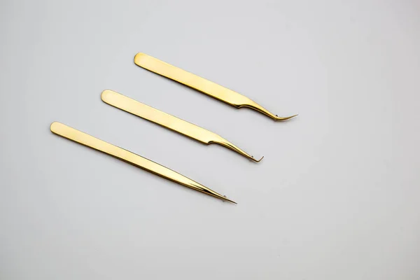 Herramientas Para Extensiones Pestañas Diseño Cejas Pinzas Cosméticas Color Oro — Foto de Stock