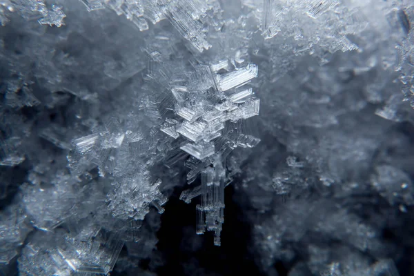 Makro Záběr Krystalické Struktury Ledu Studených Odstínech Ledový Výrůstek Technolog — Stock fotografie