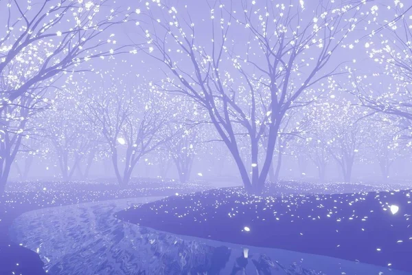 Sakura yaprakları dökülen arka plan 3D görüntüleme
