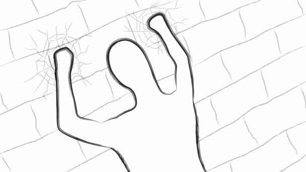 Breken Van Een Muur Hand Getrokken Zwart Wit Stijl Cartoon — Stockvideo