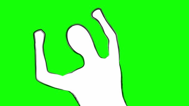 Разбивая Стену Нарисованного Вручную Черно Белого Мультфильма Безseamloop Зеленый Экран — стоковое видео