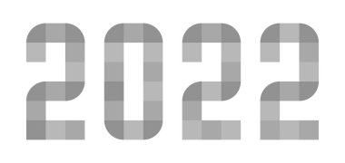 - Mutlu yıllar. Geometrik harfler 2022. Basit monokrom stilize sayılar. Yeni yıl kutlaması kartı. Hafif arkaplanda izole edilmiş vektör illüstrasyonu.