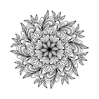 Vektör çizimi. Yuvarlak çiçek süsü. Hat doğa mandala. Renk sayfası.