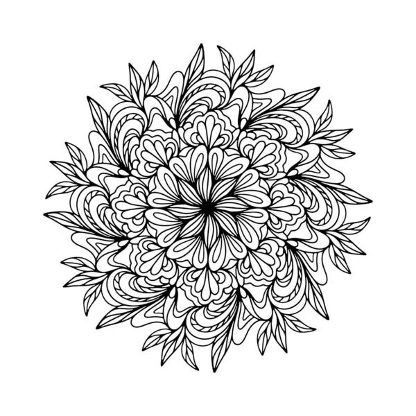 Illustration vectorielle. Ornement floral rond. Ligne mandala nature. Coloriage. — Image vectorielle