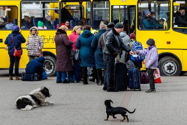 Uzhhorod Ukraine März 2022 Ukrainische Flüchtlinge Die Vor Der Russischen — Stockfoto