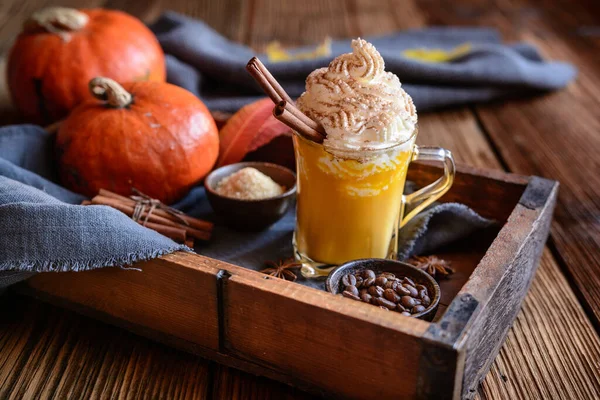 Delicious Pumpkin Spice Latte Topped Whipped Cream — Stock Photo, Image