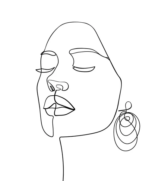 Satu Garis Wajah Gambar Potret Wanita Abstrak Seni Minimalisme Modern - Stok Vektor