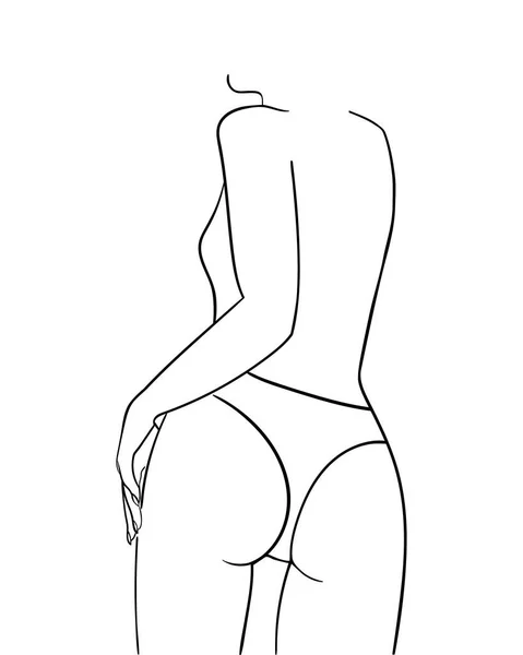 Vetor Esboço Ilustração Preto Branco Corpo Mulher Desenho Uma Linha — Vetor de Stock