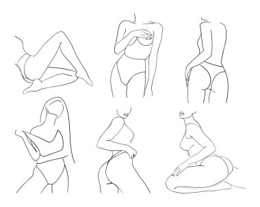 Soyut minimalist kadın vücutları. Modern tek satır sanatı. Kadın güzellik moda konsepti. - Vektör illüstrasyonu