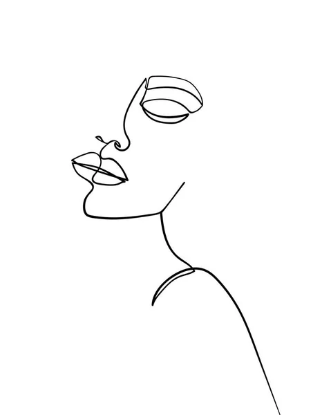 One Line Drawing Face Abstract Woman Portrait Modern Minimalism Art — Stock Vector