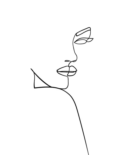 Una Línea Dibujando Cara Retrato Abstracto Mujer Arte Minimalista Moderno — Vector de stock