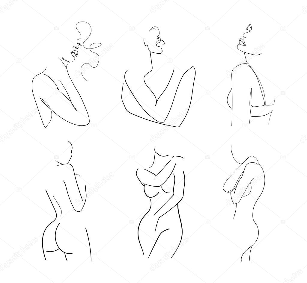 Abstract minimalistic female bodies. Modern single line art. Woman beauty fashion concept. - Vector illustration