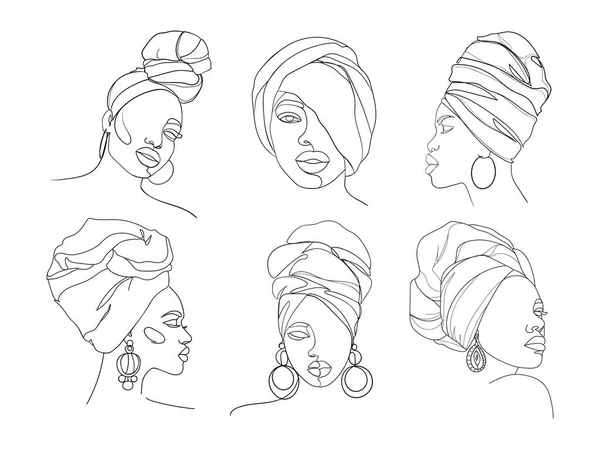 Linienkunst Porträt Afroamerikanischer Frauen Porträt Einer Frau Vektorabbildung — Stockvektor