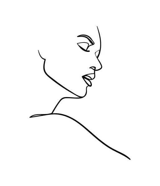 Uma Linha Desenho Facial Retrato Mulher Abstrata Arte Moderna Minimalismo —  Vetores de Stock