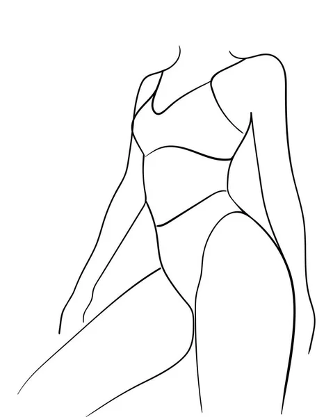 下着姿の女体の黒いラインシルエット ベクターイラスト — ストックベクタ