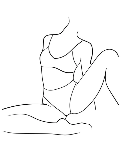 Fekete Vonal Sziluettek Női Test Fehérneműben Vektor Illusztráció — Stock Vector