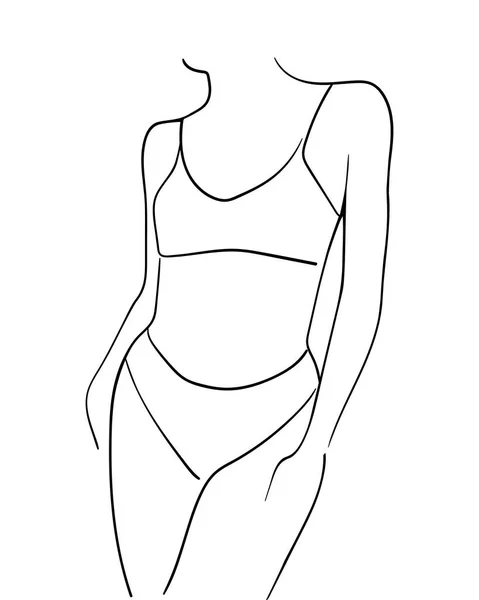 Svart Linje Silhuetter Kvinnlig Kropp Underkläder Vektorillustration — Stock vektor