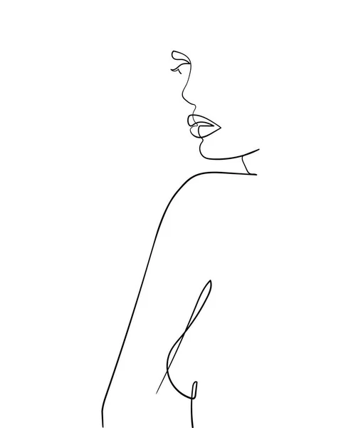 Eine Linie Zeichnet Gesicht Und Körper Moderne Minimalismus Kunst Vektorabbildung — Stockvektor