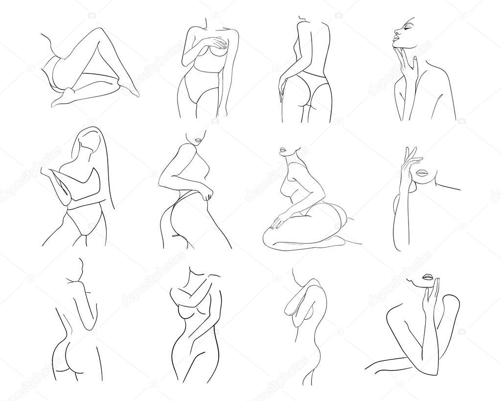 Abstract minimalistic female bodies. Modern single line art. Woman beauty fashion concept. - Vector illustration