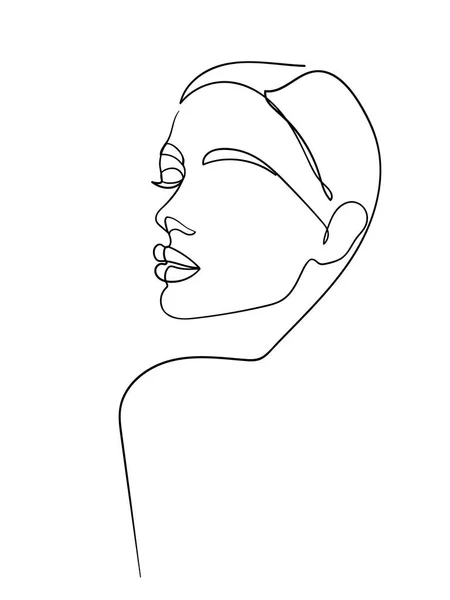 Uma Linha Desenho Facial Retrato Mulher Abstrata Arte Moderna Minimalismo —  Vetores de Stock