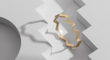 Zig zag şekilli parlak bilezik geometrik beyaz zemin üzerinde kopyalama alanı ile
