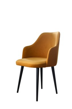 Front view of yellow modern dining chair isolated on white background