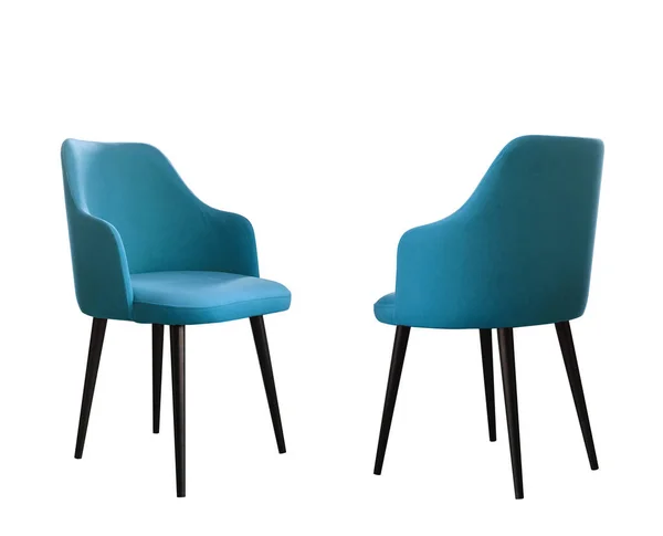 Front Back View Blue Modern Dining Chair Black Legs Isolated — Stockfoto