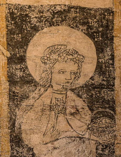 Lukisan Relijius Santo Dorothy Dengan Keranjang Bunga Gereja Santa Maria — Stok Foto