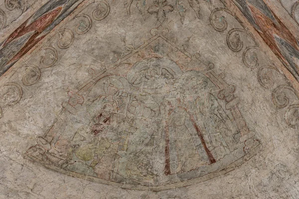 Старая Готическая Фреска 1300 Годов Изображающая Святых Троих Королей Приносящих — стоковое фото