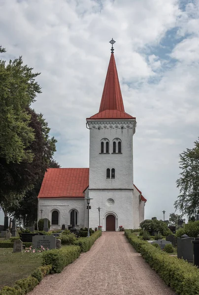 Ijzeren Boom Met Gele Bloemen Een Witte Muur Stora Kopinge — Stockfoto